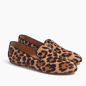 J Crew Leopard calf hair smoking loafers